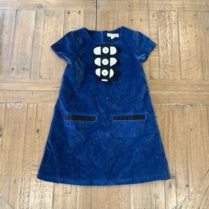Mini Boden blue button front velvet shift dress